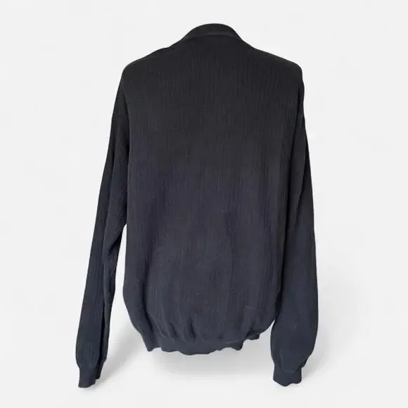 black Knit wsu v-neck sweater mens size L ribbed dark academia cotton relaxed - Picture 5 of 7